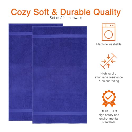 Soft Royal Blue 100% Cotton Bath Towels - 2-Pack - Image 3
