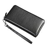 Geldbörse aus echtem Rindsleder, schmal, großes Fassungsvermögen, Business-Clutch, Geldbörse mit Reißverschluss, personalisiertes Geschenk für Vater, Ehemann