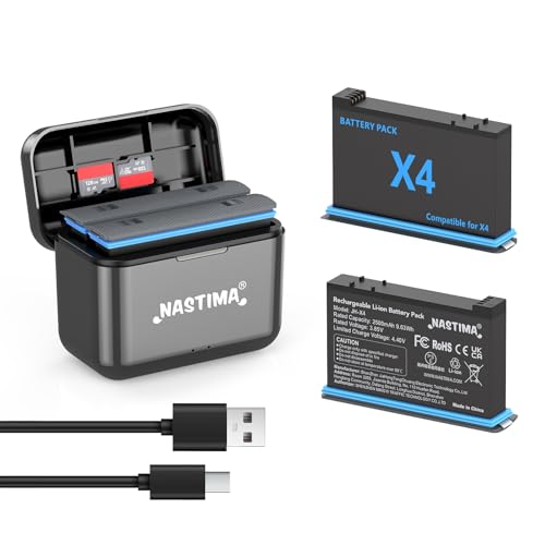 NASTIMA Replacement Li-ion Battery for Insta 360 X4 Camera and Charger 3.85V 2500mAh With 2 X Batteries and 1 X Charger