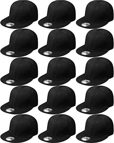 Image of 15 Pack Snapback Hats for Men Hip Hop Style Solid Baseball Hats Adjustable Snapback Cap Flat Brim Baseball Caps