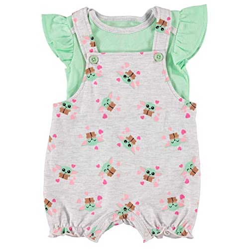 Image of STAR WARS Baby Girls Newborn Infant Baby Yoda Shortall Romper and Tshirt Set