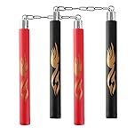 AUFIKR Nunchucks - Pack of 2 Safe Foam Rubber & Steel Chain Training Nunchakus for Beginners for Martial Arts Practice Nunchaku Ninja Foam Nunchucks for Kids & Adults (Black&Red)
