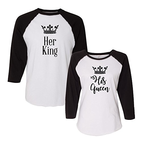 We Match! - Her King & His Queen - Matching Couples Baseball T-Shirt