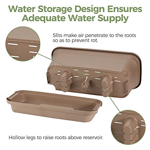 T4U Self Watering Planters Plastic Rectangular Plant Pot, Modern Decorative Flower Pot/Window Box For All House Plants, Flowers, Herbs, African Violets, Succulents - Brown, Set Of 2 #TOP5