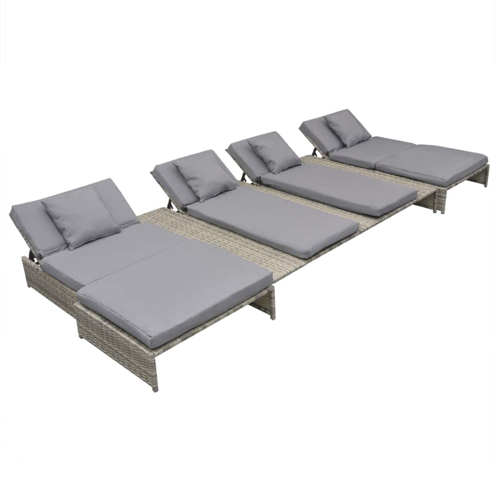 Juego de muebles de jardín modulares de 5 piezas, con respaldo ajustable, incluye cojines y cojines, color gris