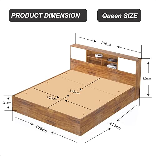 Image of Callas Estoria Engineered Wood Queen Size Bed with Storage | Free Installation with 1 Year Warranty (Walnut, Queen with Storage)