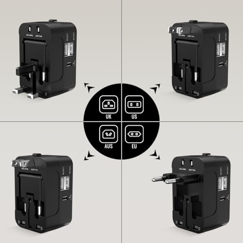 Image of Goldmedal Bolt + Universal Travel Adaptor | 2 Type A & 1 Type C USB Ports for Quick Charging | Supports Variety of Plug Types| Perfect for International Travel - Black | Supports Variety of Plug Types| Perfect for International Travel - Black
