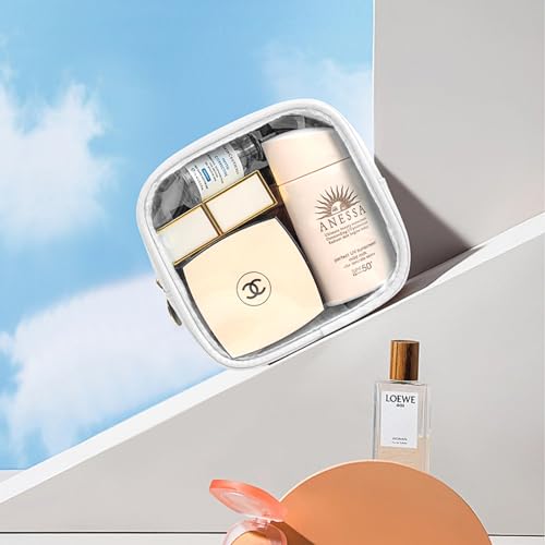 Image of LETGO 2Pcs Clear Makeup Bag Organizers Storage,Cute Cosmetic Bag Preppy TSA Approved Travel Size Toiletry Bag Makeup Organization Car Accessories Essentials for Women Girls (White Set)