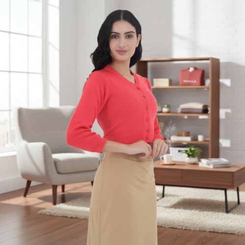 Image of Women Winter Wear V-Neck Half Sleeves Regular Fit Woollen Blouse