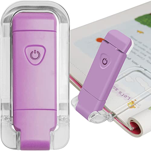 Image of EGWASER Book Light for Reading in Bed, USB Rechargeable Clip on Book Lights, 3 Brightness Adjustable Dimmable Bookmark Light for Eye-Protection, Reading Lamp for Bookworms, Travel (Purple)