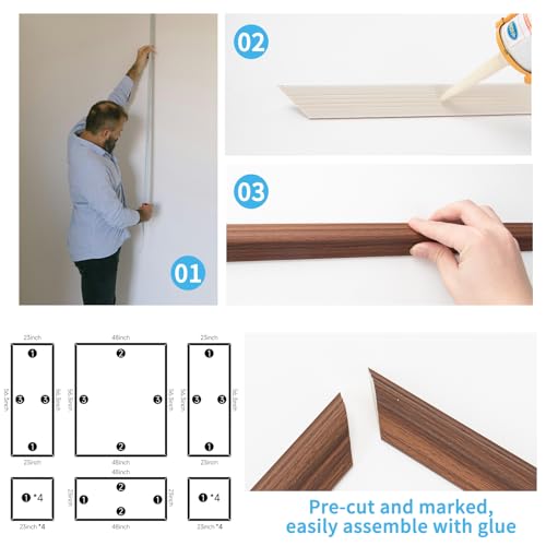 Image of Art3d Pre-Cut Wall Molding Set of 6 pcs, 3 Top 3 Bottom, Walnut
