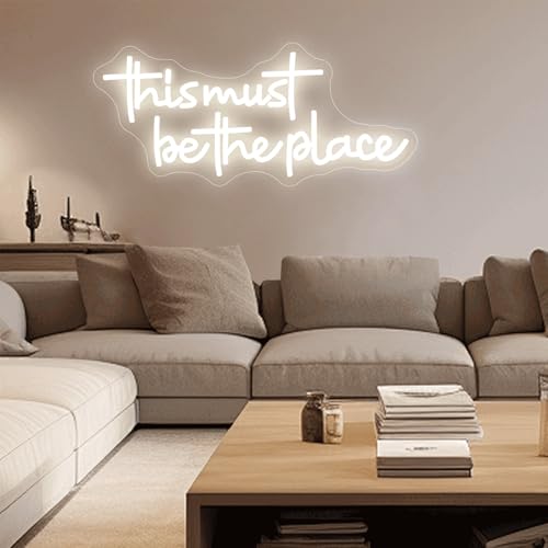 Image of This Must Be The Place Neon Signs for Wall Decor Dimmable Warm White LED Signs for Bedroom Classroom Man Cave Home Bar Birthday Party Game Zone Decor Neon Classroom Sign