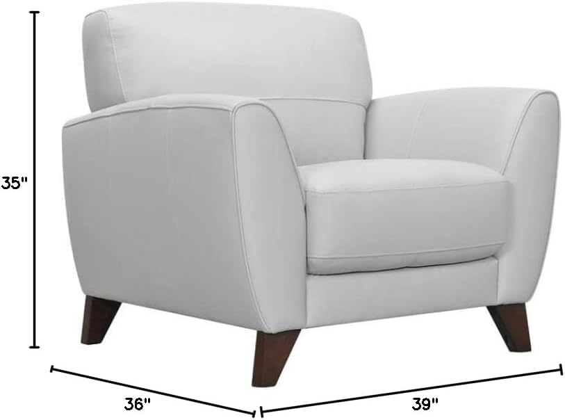 Jedd Contemporary Chair in Genuine Dove Gray Leather with Brown Wood Legs