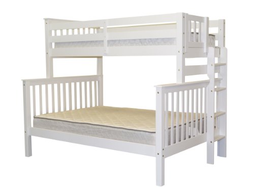 Bedz King Bunk Beds Twin Over Full Mission Style With End Ladder, White #TOP2