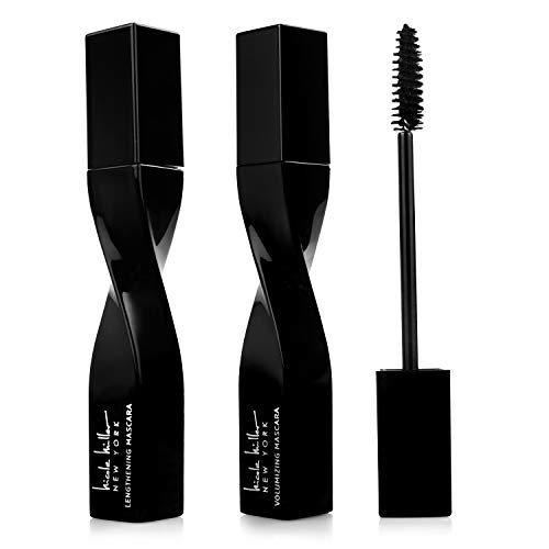 Nicole Miller 2 Pack Mascara Set, 1 Volumizing Mascara and 1 Lengthening Mascara for Thick and Beautiful Eyelashes - Black Mascara (Black Set)