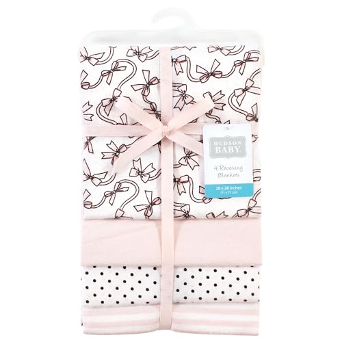 Image of Hudson Baby Unisex Baby Cotton Poly Flannel Receiving Blankets, Pink Bows, One Size
