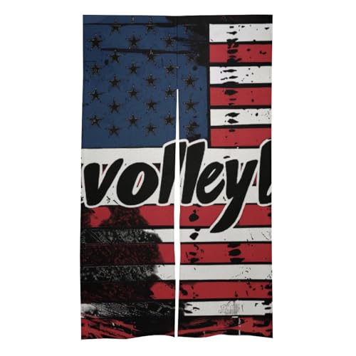 Volleyball U.S. Flag Printed Door Curtain Insulated Doorway Curtains Hanging for Home Kitchen Door 57 X 17 Inch