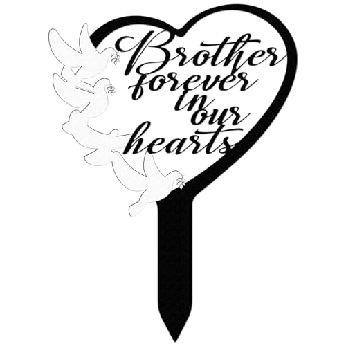 Marveleese Décorations funéraires en métal pour frère - Plaque funéraire en forme de cœur pour garçon - Plaque commémorative pour funérailles en plein air - Pour le jardin ou les hofibes