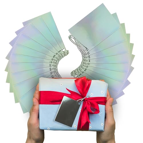 20Pcs Christmas Silver Foil Gift Tags with String for Presents Luxury Gifts DIY Tag Gift Labels for Xmas Decorative Hanging Blank Label Christmas Wrapping Paper for Birthday Crafts Size-6.5cm