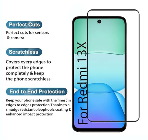 Image of FabeKee Tempered Glass Screen Protector Compatible For Black Cellphone With Edge To Edge Coverage And Easy Installation Kit (Transparent, Redmi 13X)