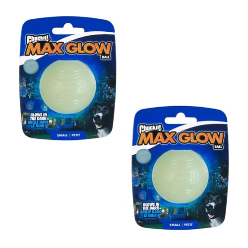 Chuckit! MAX Glow Ball Talla S - ø 5 cm | Paquete Doble | 2 x 1 Unidad | Brilla hasta 30 Minutos en la Oscuridad | Muy Resistente y con Buen Agarre | Compatible Launcher