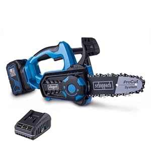 Scheppach Akku Mini Kettensäge BC-TCS200-X | 17,5cm Schnittlänge | 7m/s Schnittgeschwindigkeit | Schwert & -Kette 8‘‘/20 cm | Brushless | 20V-IXES-Serie | 10 Jahre Garantie | mit 4Ah Akku & Ladegerät