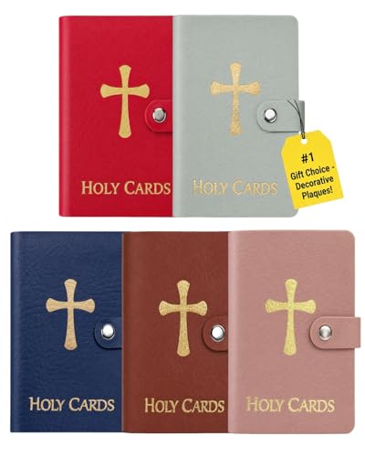 Catholic Holy Card Holder Book– Pocket Prayer Card Wallet Organizer with Snap Closure, Genuine Leather Bible Carrying Case Bag for Men Women, Christian Gift Holds up to 40 Religious Cards(5pcs-B)