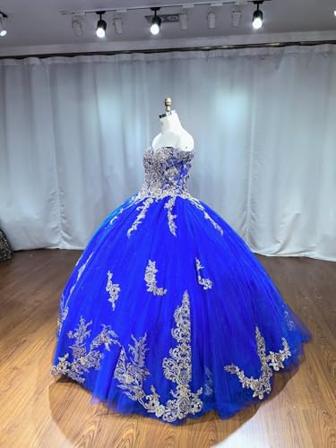XYAYE Off Shoulder Quinceanera Dresses Ball Gown Sparkly Gold Lace Sweet 15 16 Dresses Tulle Beaded Prom Dress with Train4
