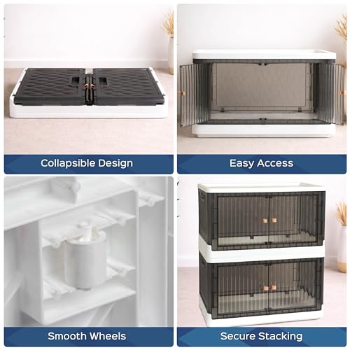 Image of HomeStrap Large (Pack of 1) Rollin Stacker Plastic Stackable Storage Box With Wheels | Collapsible /Foldable Storage Bins With Door | Space-Saver Organizer With Door (Grey)