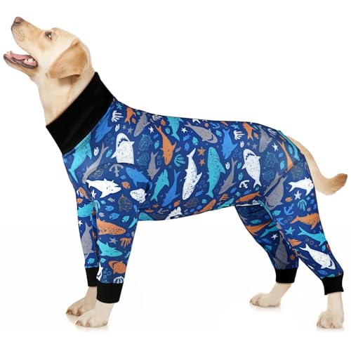 Image of Etdane Dog Surgery Suit Recovery Suit for Dogs Female Spay, Male Neuter Dog Onesie After Surgery Surgical Bodysuits Anti Shedding Suit Sharks /XS