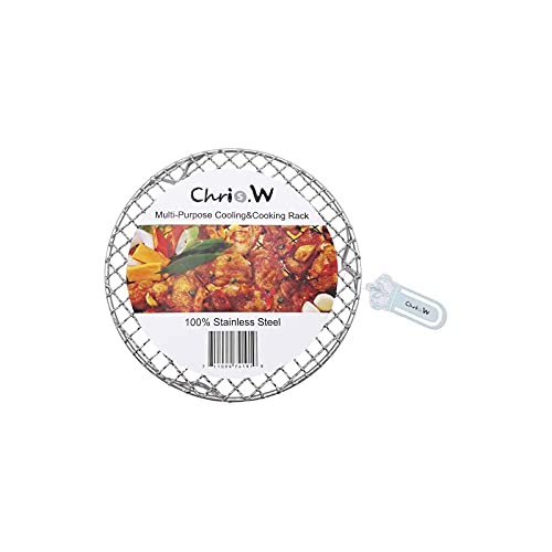 Chris-Wang 1Pack Multi-Purpose Round Stainless Steel Cross Wire Steaming Cooling Barbecue Rack/Carbon Baking Net/Grill/Pan Grate With Legs(7 Inches Dia) #TOP9
