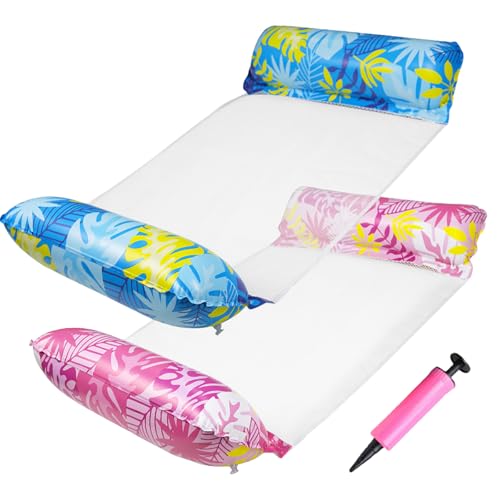 LUMOOM 2 Stück Luftmatratze Pool, 4 in 1 Wasserhängematte, Aufblasbare Schwimmmatte mit Netz, Pool Zubehör Spielzeug, Wa...
