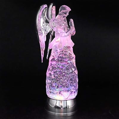 Wondise Color Changing Angel Lighted Snow Globe Water Lamp with 6 Hour Timer, 11 Inches LED Angel Lights Battery Operated Swirling Glitter Christmas Home Decor(Angel Praying Figurine)