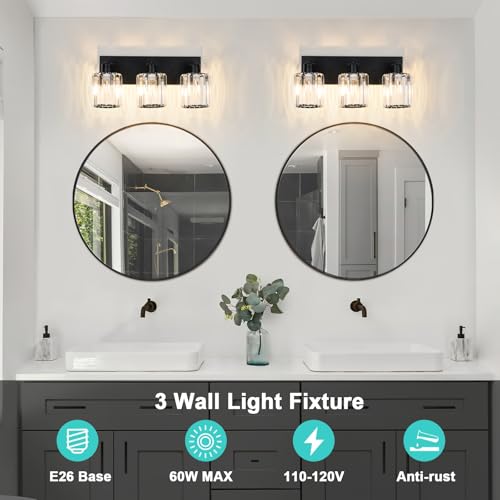 Image of Crystal Bathroom Vanity Lights 3 Lights Bathroom Light Fixtures Over Mirror 18 Inch Vanity Light for Bathroom Wall Sconce for Mirror Kitchen Hallway Cabinet