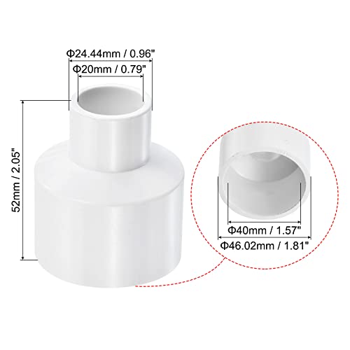 PATIKIL PVC Reducer Pipe Fitting 40mm to 20mm ID, 5 Pack Straight Coupling Adapter Connector, White - Image 2
