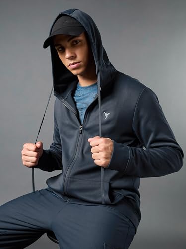 Image of TECHNOSPORT Mens Fleece Slim Fit Solid Regular Fit Hooded Jacket with Techno Warm+, Fast Dry for Winter Use