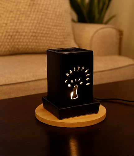 Image of Mkd2 Rise Ceramic Electric Aroma Burner Oil Diffuser Lamp I Oil Burner for Home Fragrance, Square (7 inch, Black)