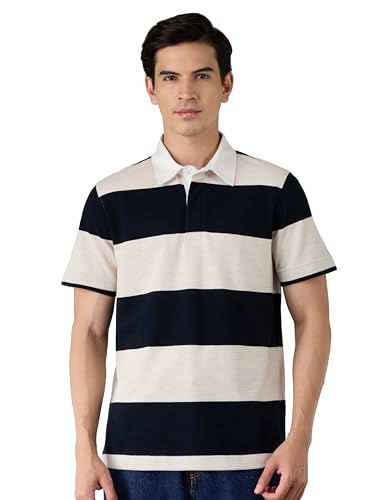 Image of Amazon Brand - Symbol Men Relaxed Fit Rugby Collar Polo| Half Sleeves | Available in Plus Size