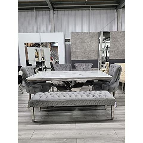 Modernique® Precious Modern Chrome Legs And Velvet Luxury Upholstered Living Bedroom Hallway Seat Bench Footstool in Black, Grey, Beige Velvet 155 Length (Grey Velvet) Cover