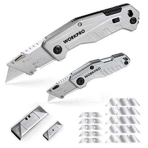 WORKPRO 2 Pack Quick Change Utility Knife Set Wire Stripper Built-in Handle Bonus
