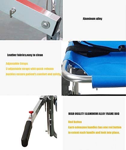 Silla de Escalera EMS Emergencia 4 Ruedas Ambulancia Bombero Evacuación Silla de Transporte médico con Correas de sujeción para Pacientes, Capacidad de 350 Libras, Azul