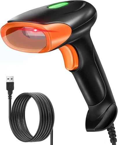 Image of ONLYU USB Wired 2D /1D Barcode Scanner with Stand, Handheld Barcode Reader Compatible with QR Code & Barcode, Button Scan /Induction and Continuous Automatic Scan, 1 Year Warranty (Wired)