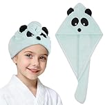 AUYAO Hair Drying Towels Wrap Hair Dry Cap with Buttons Coral Fleece Hair Turban Towel Hair Drying Towel Super Absorbent Hair Bath Cap Anti Frizz Dry Hair Hat Dry Head Wrap Towels(Light Blue Panda)