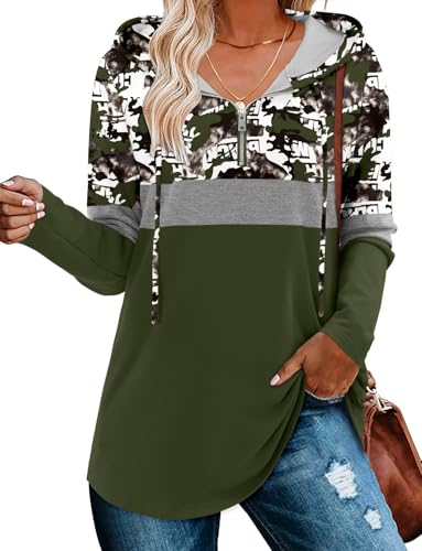 BETTE BOUTIK Womens Quarter Zip Tunic Hoodies Pullover Long Hooded Sweatshirts S-3XL