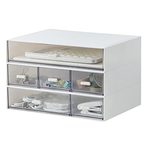 MILULUGO Desk Organizer with 6 Drawers, Makeup Organizer, Plastic Cosmetic Organizer, Bathroom Organization Boxes, Desktop Storage Box(White)