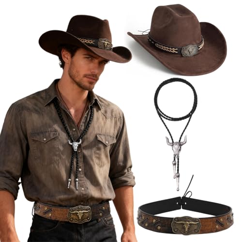 Chapeau de cowboy classique avec cravate en cuir et ceinture style western