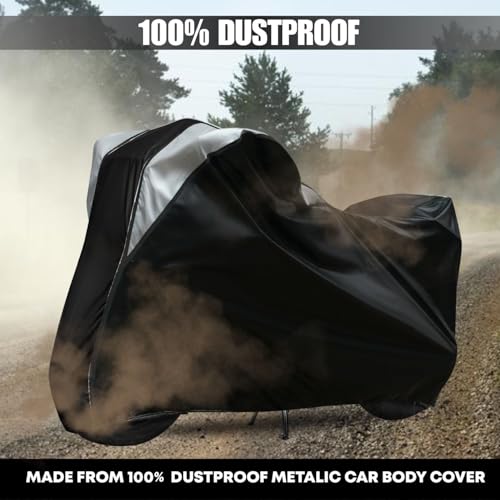 Image of Taffeta Bike Cover Premium Waterproof, Dustproof & UV Protected Two-Wheeler Body Shield | Heavy-Duty, All-Weather Protection | Universal Fit for Motorcycles & Scooters(GT-Black Top Silver Kally)