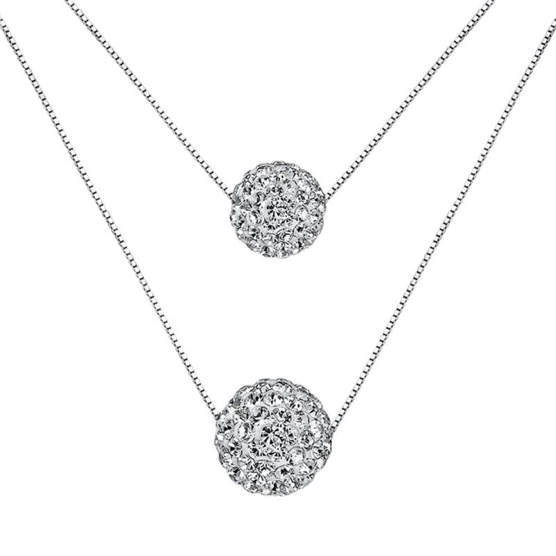 Collier double couche en argent 925 et cristal de zircone scintillant pour femme