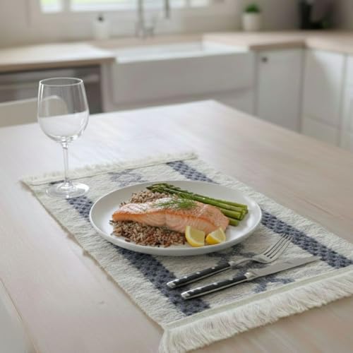 Image of HomeCloud Croshia Woven Table placemat - Heat Resistant, Washable Table Decoration for Dining, Office, Kitchen, Hotel, and Home (Rec White Grey, Set of 2)