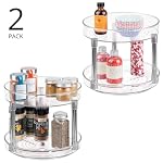 mDesign 2-Tier Lazy Susan Turntable for Kitchen Cabinets, Shelf, Table, Countertop, 9" Multi Level Rotating Organizer Carousel, Storage Turntable Organizer, Ligne Collection, 2 Pack, Clear/Chrome - Image 4
